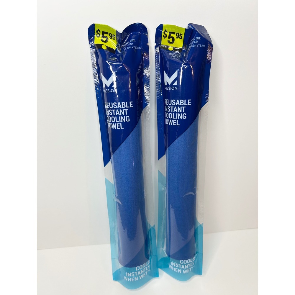Mission Reusable Instant Cooling Towel Blue 2 Pack 8x30 Performance Sport Towels